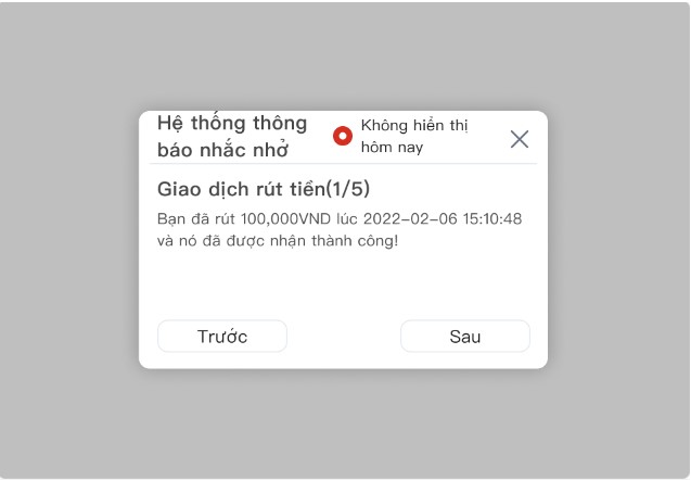 Hệ thống sẽ hiển thị thông báo chi tiết sau khi hoàn thành giao dịch