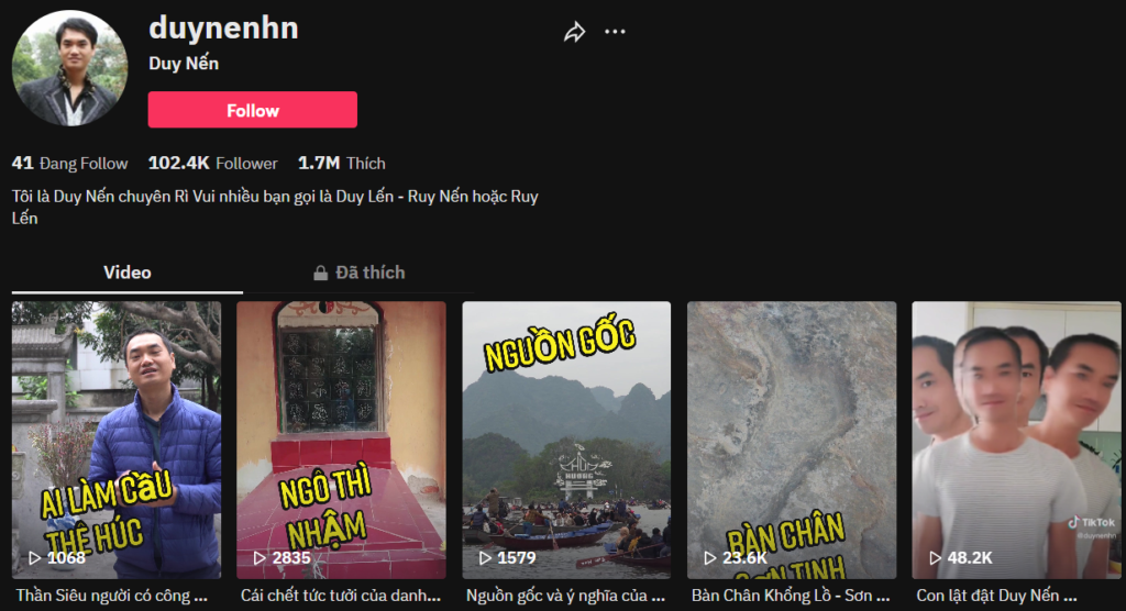 Kênh tik tok duynenhn của anh Duy