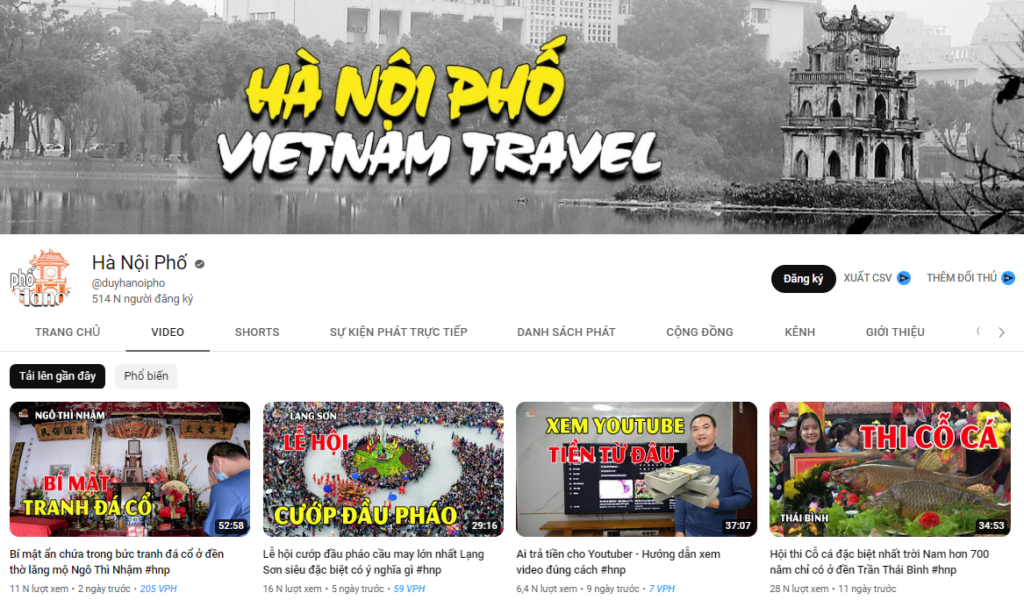 Kênh youtube Hà Nội Phố của Duy Nến